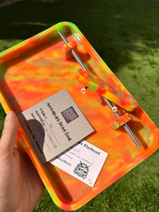 Pourcasso Uv Creamsicle Tech Deck Flathead w/ Matching Tray + Grinding Rail